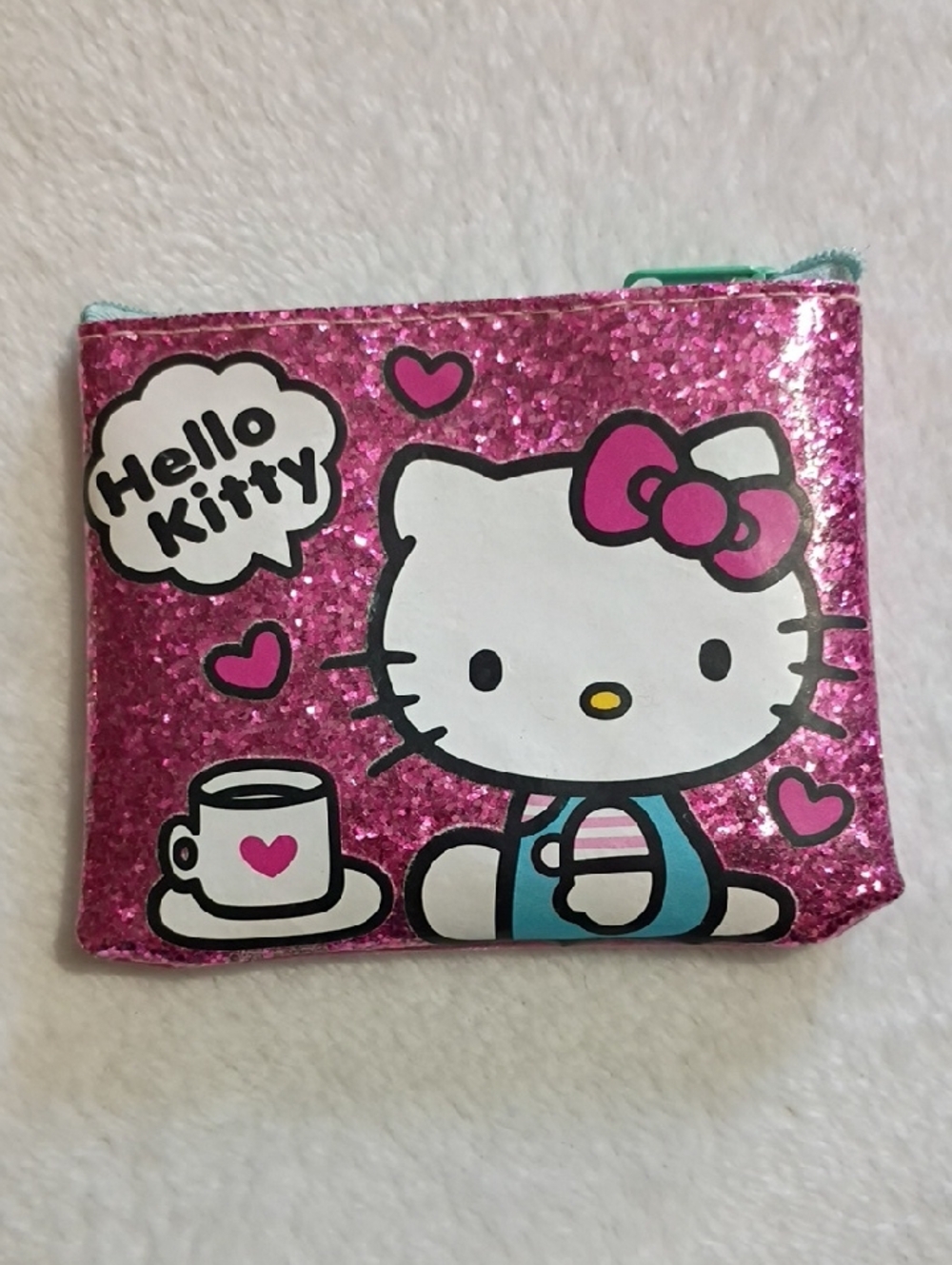 Hello Kitty Glitter Coin Purse in Hot Pink with Teal Accent